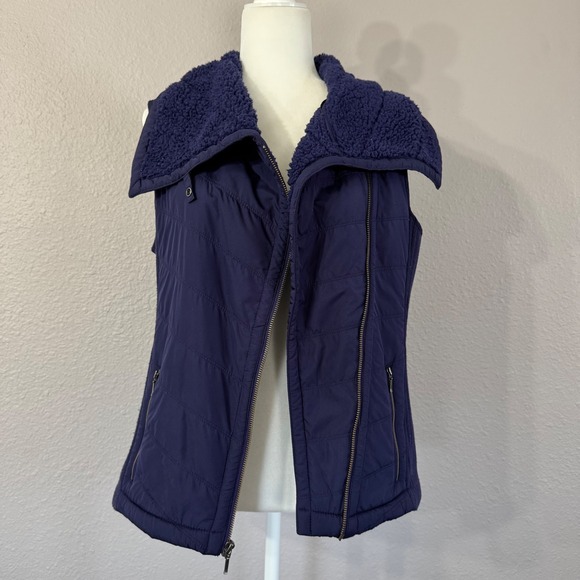 PrAna Women's Size M Navy Blue Diva Moto Mixed Materials Sweater Vest - Picture 9 of 12